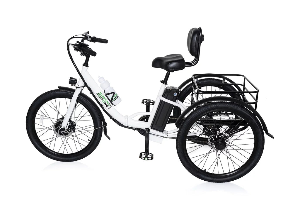 24" Electric Folding Tricycle, 7-Speed, 3 Wheels, 350W Motor, Black & White O926