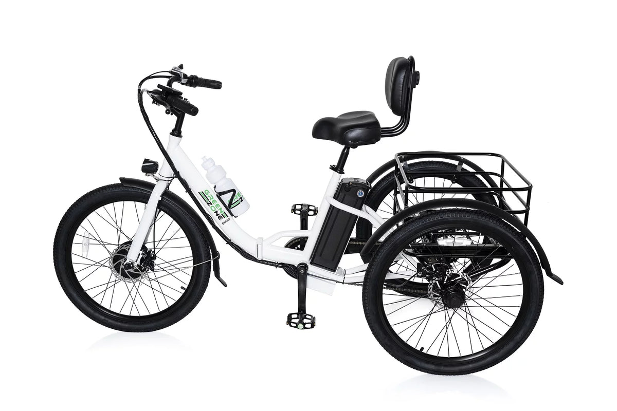 24" Electric Folding Tricycle, 7-Speed, 3 Wheels, 350W Motor, Black & White O926