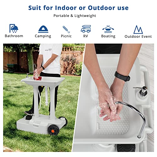 Portable Hand Wash Basin Stand with Towel Holder & Soap Dispenser & Wheels B64318