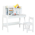 White Wooden Kids Desk and Chair Set with Drawers V9155