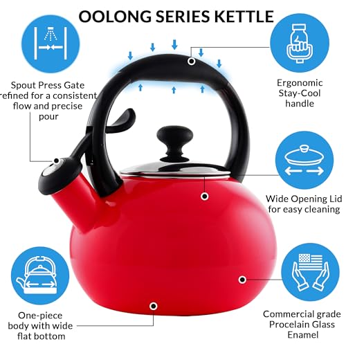 1.8 QT Red Enamel on Carbon Steel Whistling Kettle R334145