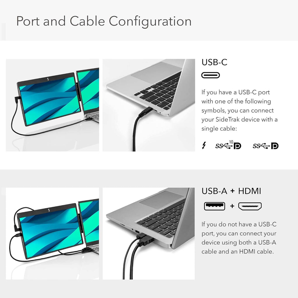 14" Attachable Portable Monitor Extender, FHD TFT Laptop Dual Screen with Kickstand M308