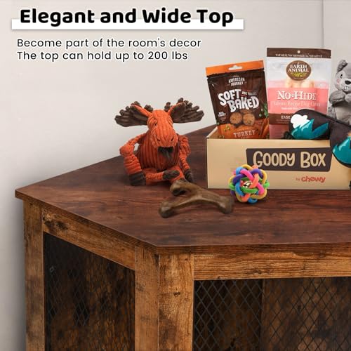 Corner Dog Crate Furniture, 44/52inch Wooden Dog Kennel with Metal Mesh G1738