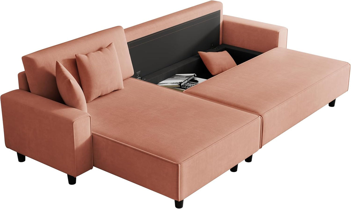 Orange Corduroy Sofa Bed with 2 Pillows M662
