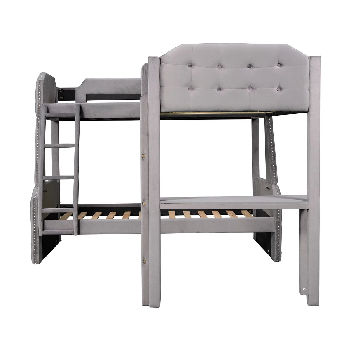 Gray Twin over Full Upholstered Bunk Bed with Desk Y82393