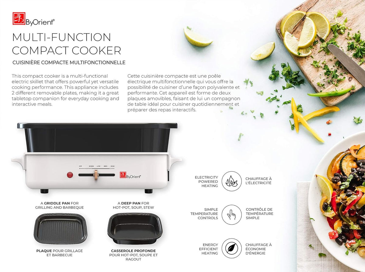 Compact Electric Cooker Skillet Multicooker with 2 cooking pans F1696