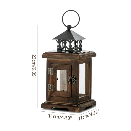 Brown Wooden Candle Holder Lantern T748485