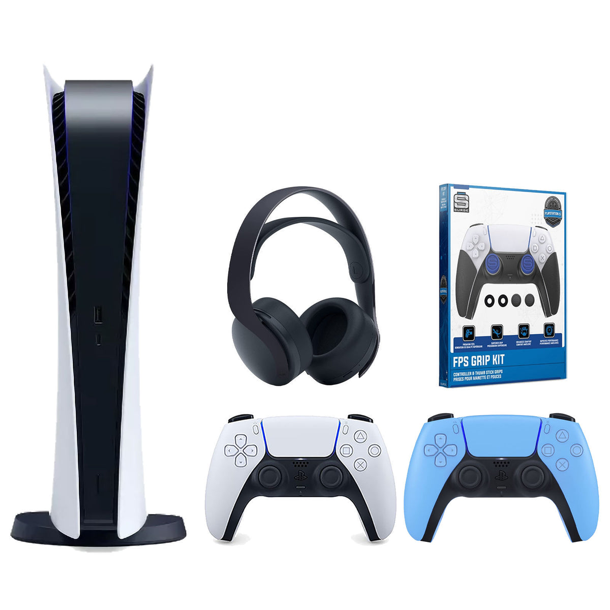 Playstation 5 Digital Edition Console with Blue Controller and Black PULSE 3D Headset Q82122