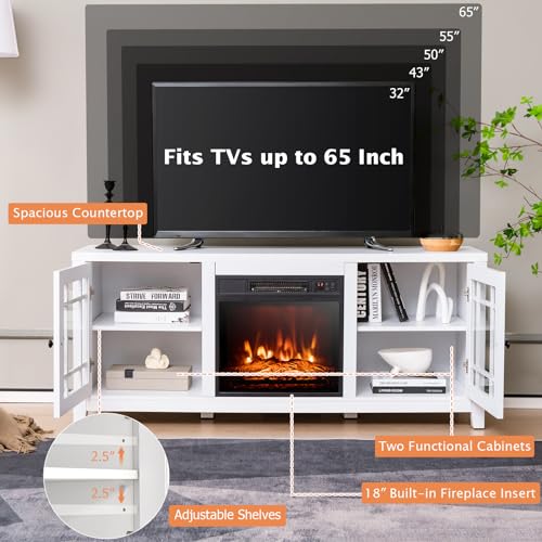 White 58" Wooden Electric Fireplace TV Stand H925166