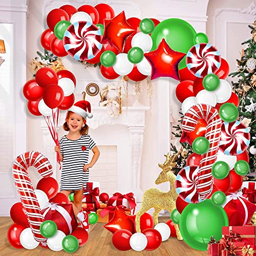 Christmas Balloon Garland Arch Kit with Green Red White Candy Balloons J1690