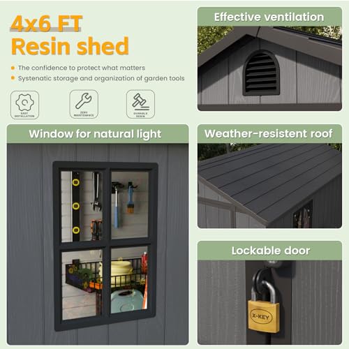 Gray 4' x 6' Outdoor Plastic Storage Shed with Floor J6861