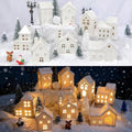 30 Pcs LED Christmas Village Set, 8 Ceramic Christmas Village Houses 17 Xmas Trees 2 Lamp Post with Snowman Santa Claus Deer H88195