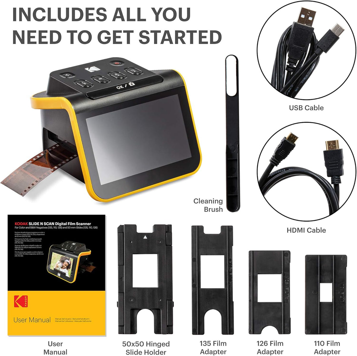 Film and Slide Scanner with 5" LCD Screen, Convert Color & B&W Negatives & Slides 35mm, 126, 110 Film to 22MP JPEG Digital Photos X700
