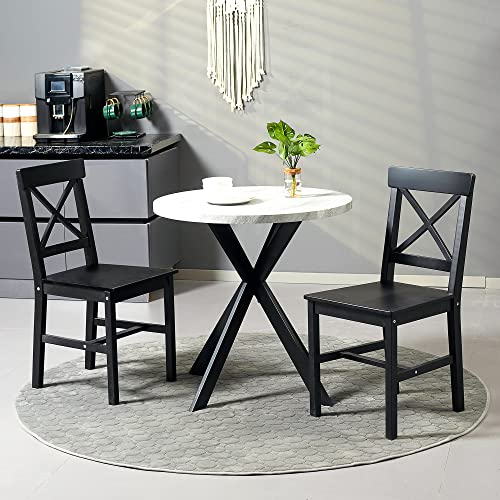 Black Wooden Cross Back Dining Chairs Set of 2 G2192