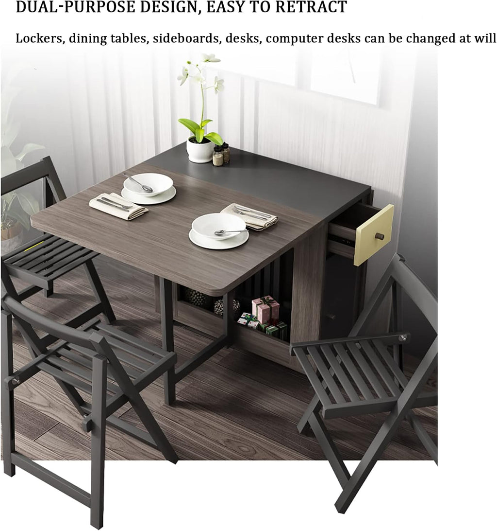 Folding Dining Table Set with 4 Chairs and 2 Wheels V6540