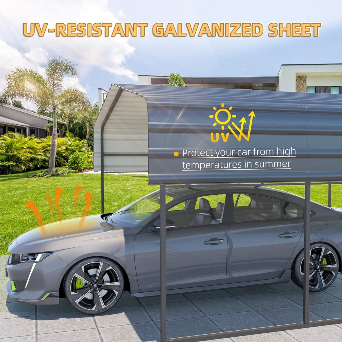 12'x20' Heavy Duty Metal Carport with Galvanized Steel Roof Y50168