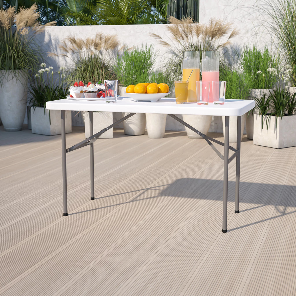 4-Foot Granite White Plastic Folding Table V8282