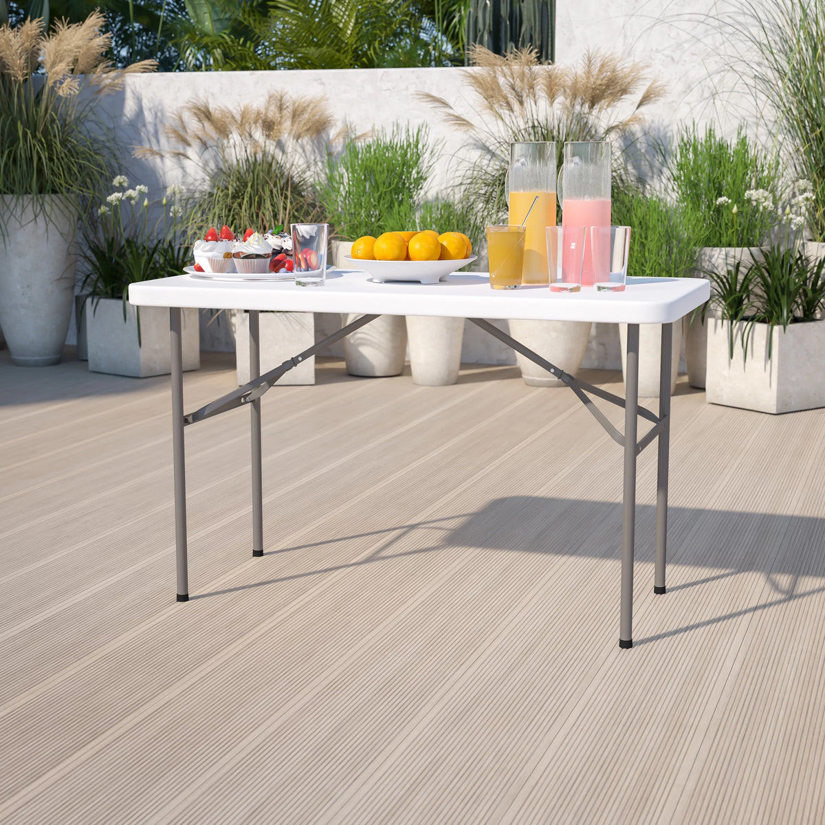 4-Foot Granite White Plastic Folding Table V8282
