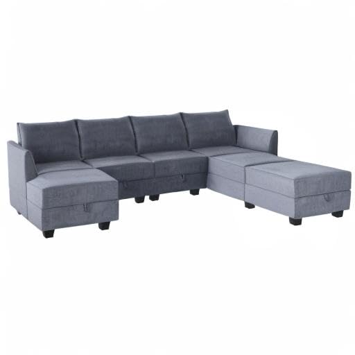 Bluish Grey Modular Sectional Sofa with Storage Seat M87237