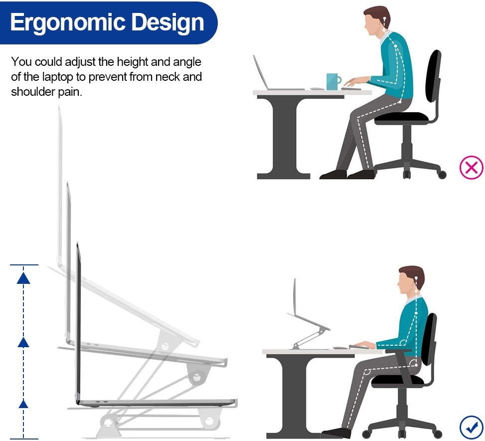 Aluminum Laptop Stand, Ergonomic Adjustable Notebook Stand, Silver N397036