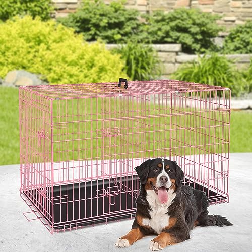 42 Inch Folding Metal Wire Dog Crate with Divider Panel, Removable Tray, Black T2061