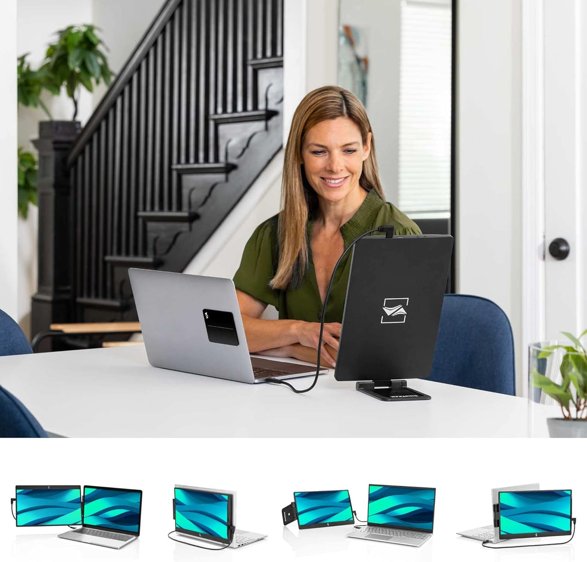 14" Attachable Portable Monitor Extender, FHD TFT Laptop Dual Screen with Kickstand M308