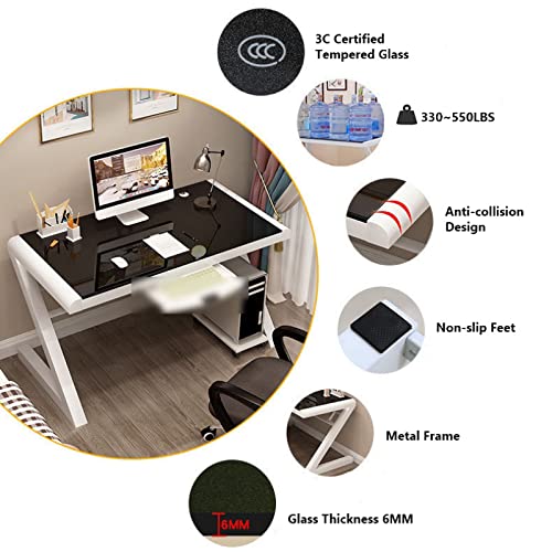 Tempered Glass Computer Desk with Z-Shaped Metal Frame S713889