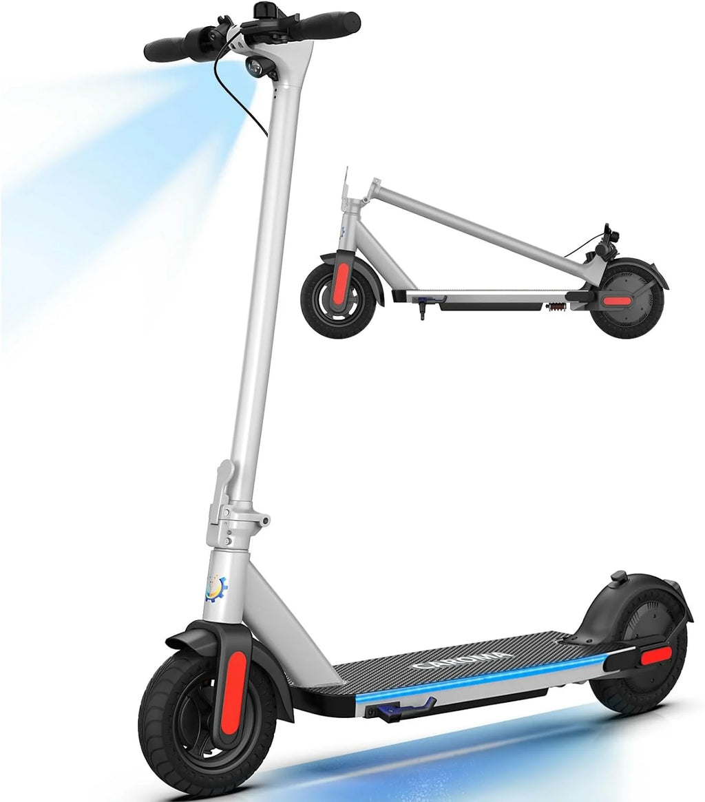 Silver Electric Scooter, 20 Mph, 25 Miles Range, 10" Tires, 500W Motor, Foldable, Max Load 265 Lbs H2365