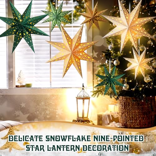 12 Pcs Sage Green 3D Star Lantern with String Light E2954