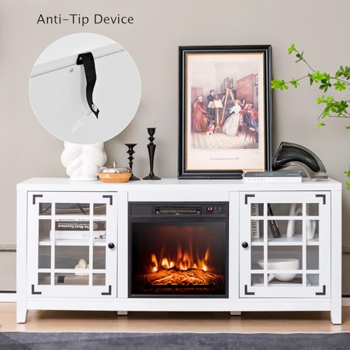 White 58" Wooden Electric Fireplace TV Stand H925166