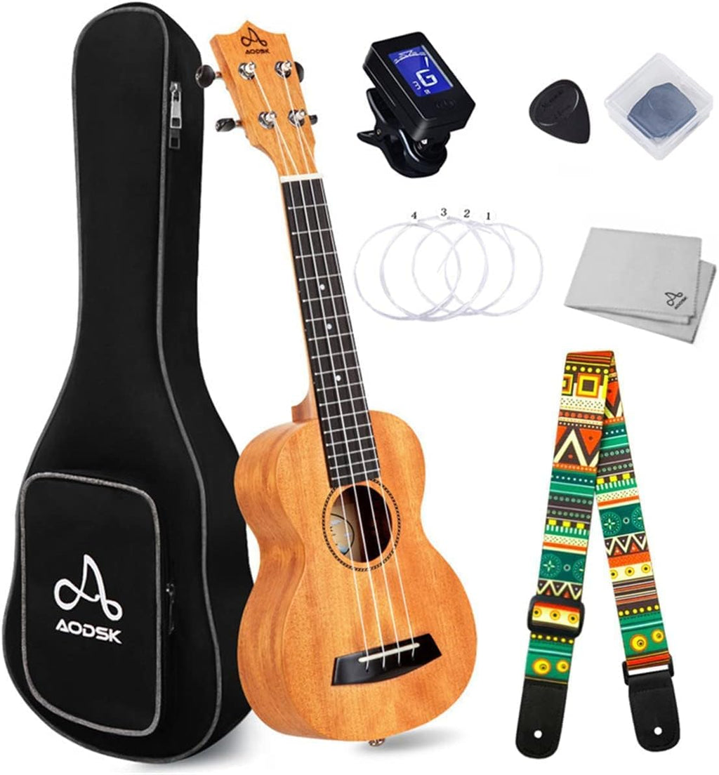 Mahogany 21 Inch Soprano Ukulele with Folding Guitar Stand M846