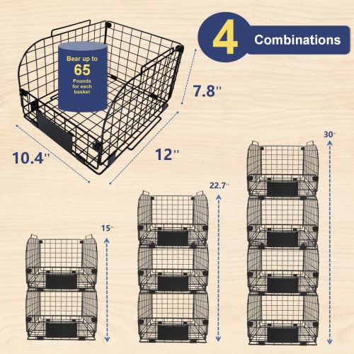 4 Pack 12"x10.4"x7.8" Black Metal Stackable Baskets B251
