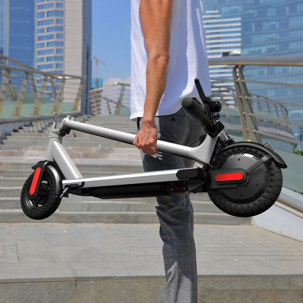 Silver Electric Scooter, 20 Mph, 25 Miles Range, 10" Tires, 500W Motor, Foldable, Max Load 265 Lbs H2365