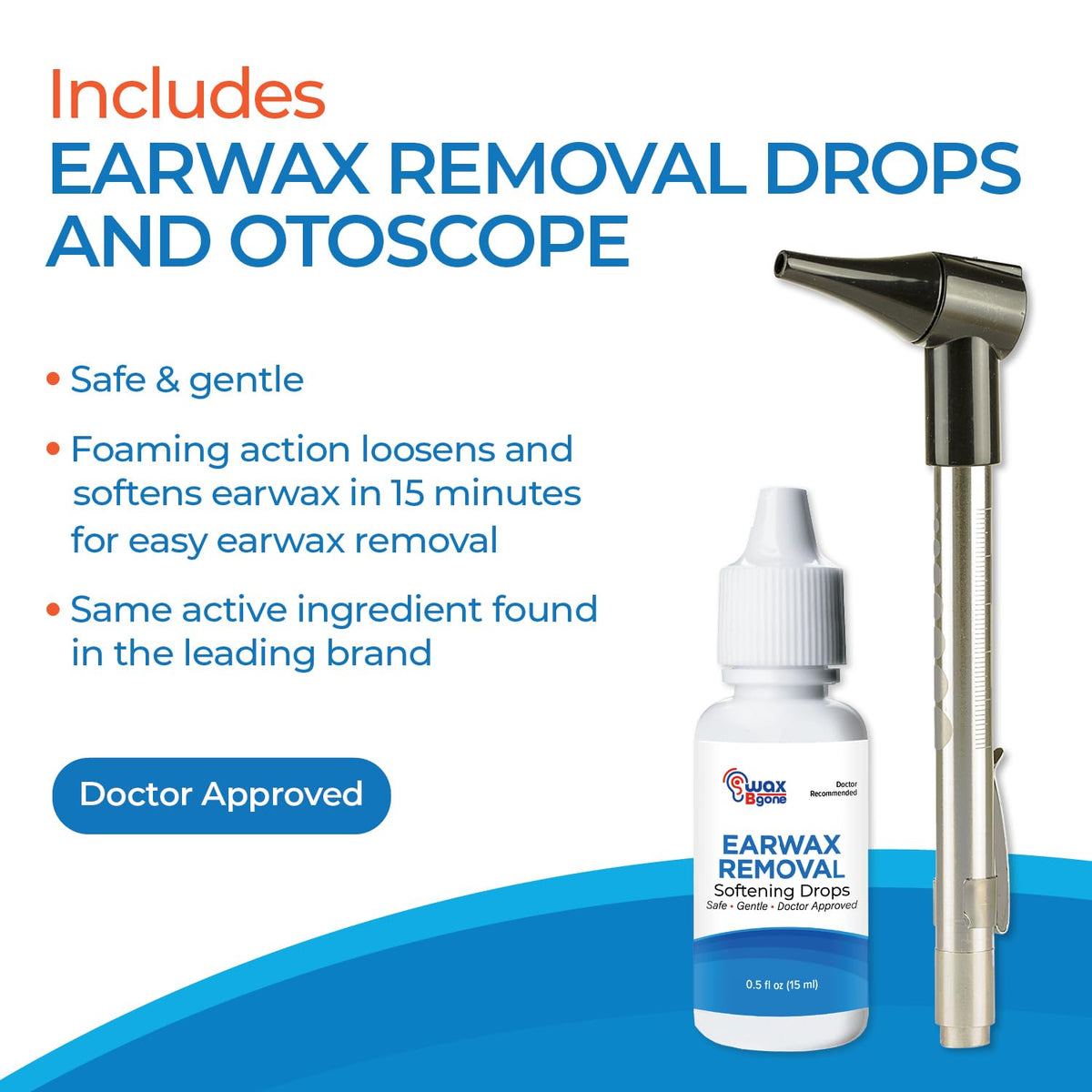 Ear Wax Removal Kit with Otoscope, 10 Disposable Tips, 2 Wands, Ear Basin, and Earwax Drops J7256