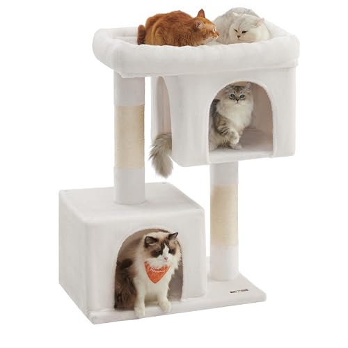 Light Gray Cat Tree with 2 Cat Caves and Scratching Post U638