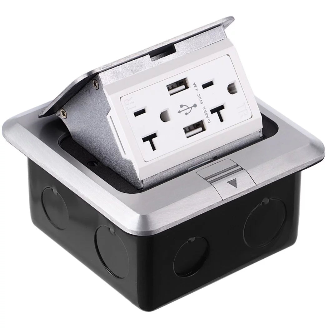 Waterproof Electrical Recessed Outlet Box with 20A Tamper-Resistant Receptacle & 4.8A USB Chargers N185