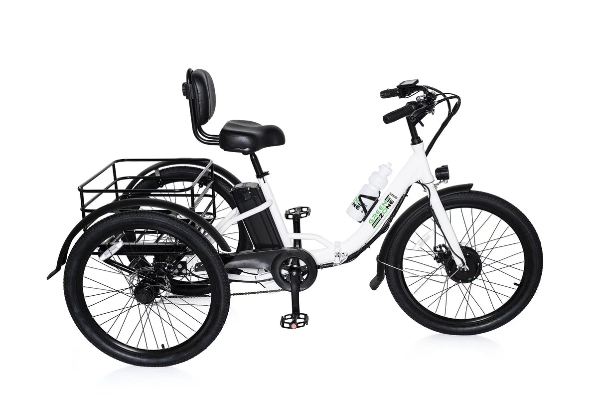 24" Electric Folding Tricycle, 7-Speed, 3 Wheels, 350W Motor, Black & White O926