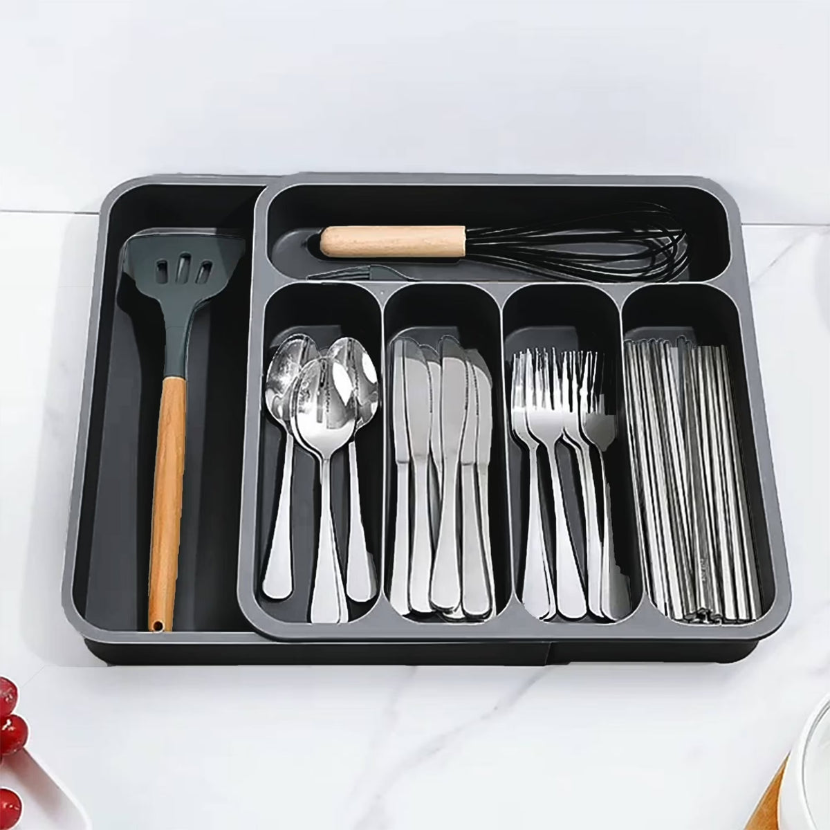 Black Expandable Plastic Silverware Drawer Organizer G850