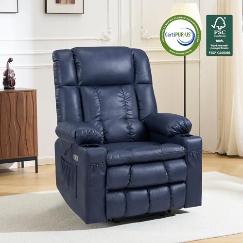 Dual Motor Power Lift Recliner Chair with Heat and Massage, Faux Leather (Black, Medium) U21222