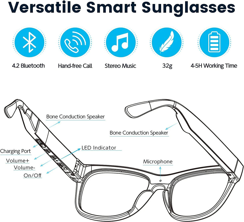 Bone Conduction Glasses Open-Ear Headphones Bluetooth Photochromic Sunglasses Anti Blue Ray IP6 Waterproof Audio Glasses G366241