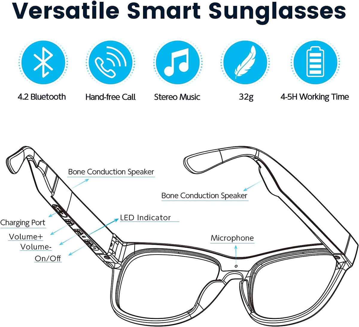 Bone Conduction Glasses Open-Ear Headphones Bluetooth Photochromic Sunglasses Anti Blue Ray IP6 Waterproof Audio Glasses G366241