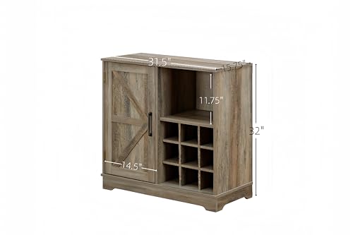 Gray Wash Farmhouse Coffee Bar Cabinet with Drawer and Sliding Barn Door T543171