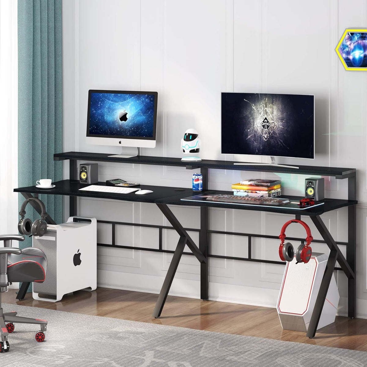 78 inches Double Computer Desk with Hutch Monitor Shelf N56719