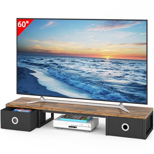 Rustic Brown TV Riser with Fabric Drawers and Steel Legs Q798617
