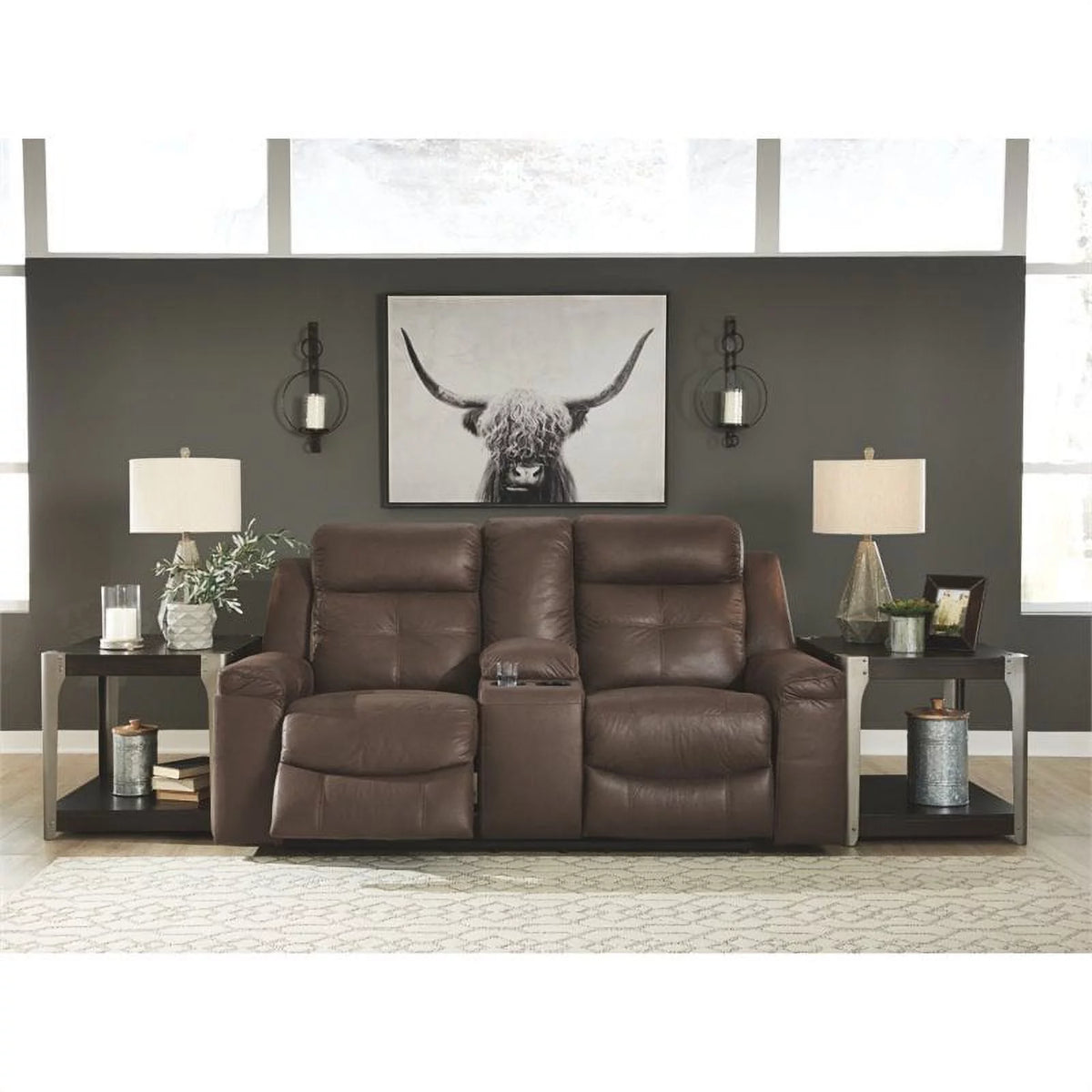 Coffee Reclining Loveseat with Console W69911
