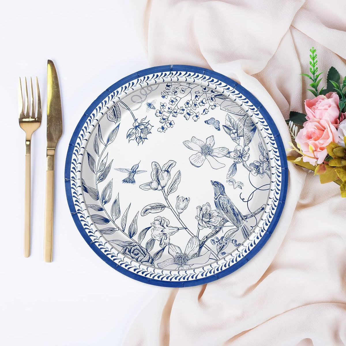 24Pcs Blue White 9 Inch Disposable Paper Plates Q850