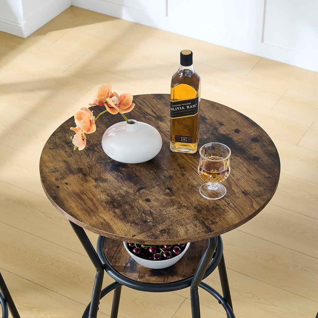 Antique Brown 3-Piece Round Bar Table with 2 Barstools X46193