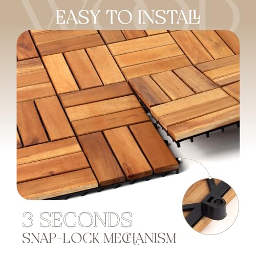 20 Pack Solid Acacia Wood Interlocking Deck Tiles, Golden Teak X2960