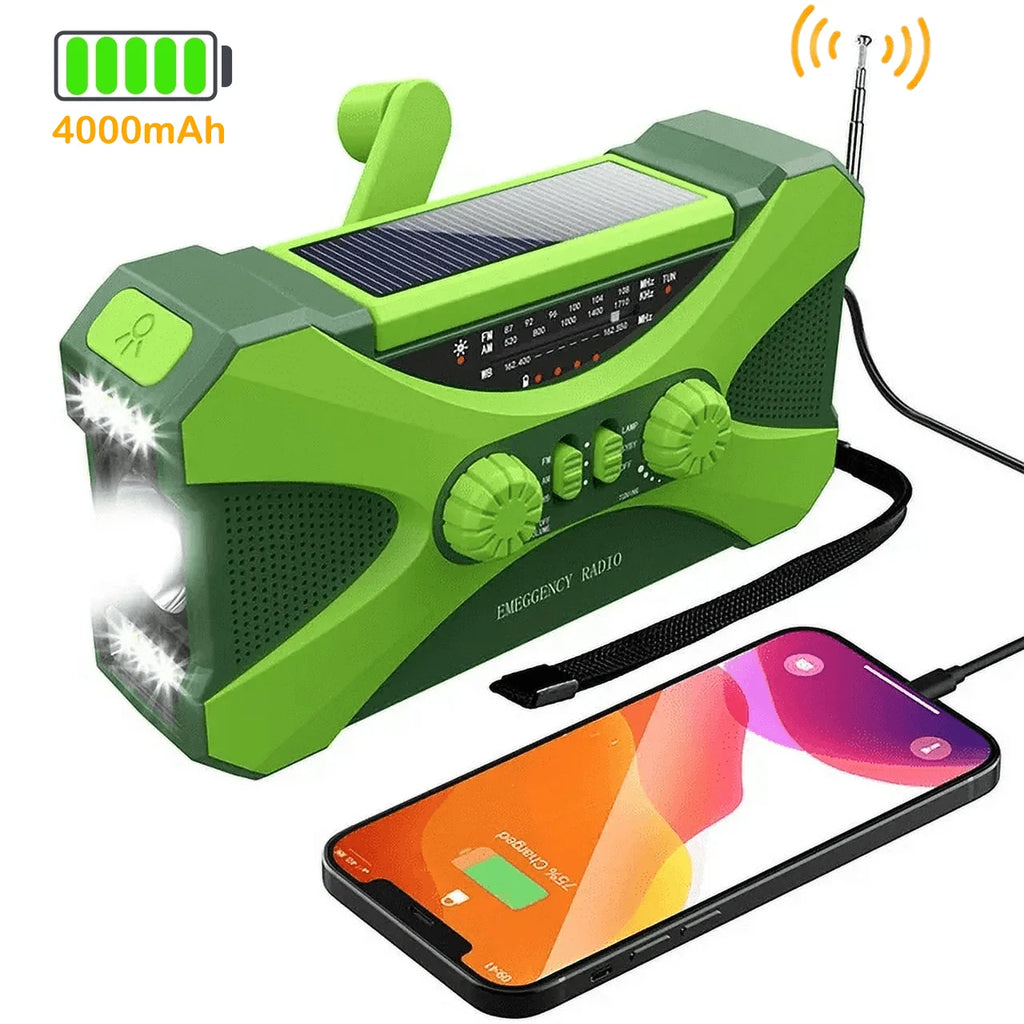 4000mAh AM FM NOAA Hand Crank Solar Emergency Radio with Flashlight R4340