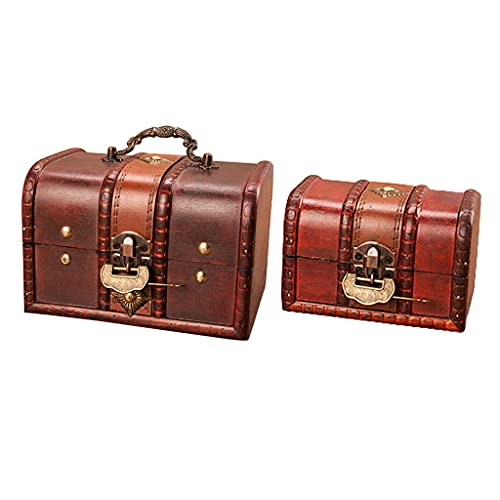 Antique Wooden Jewelry Storage Trunk Box With Metal Lock P554